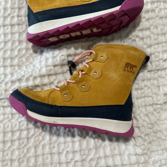 Sorel Girl's Whitney Joan Lace Yellow Pink Waterproof big kid 5 - Picture 2 of 12